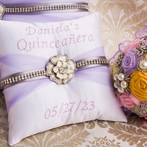 Silver Lavender Pillows for Quinceanera Party, Mis 15 Anos Shoe Pillow, Accesorios de Quince Anos, Sweet 16 Kneeling Pillow image 2