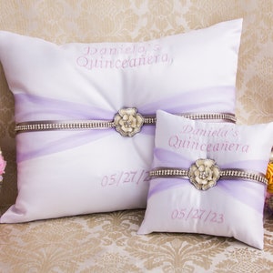 Silver Lavender Pillows for Quinceanera Party, Mis 15 Anos Shoe Pillow, Accesorios de Quince Anos, Sweet 16 Kneeling Pillow image 1