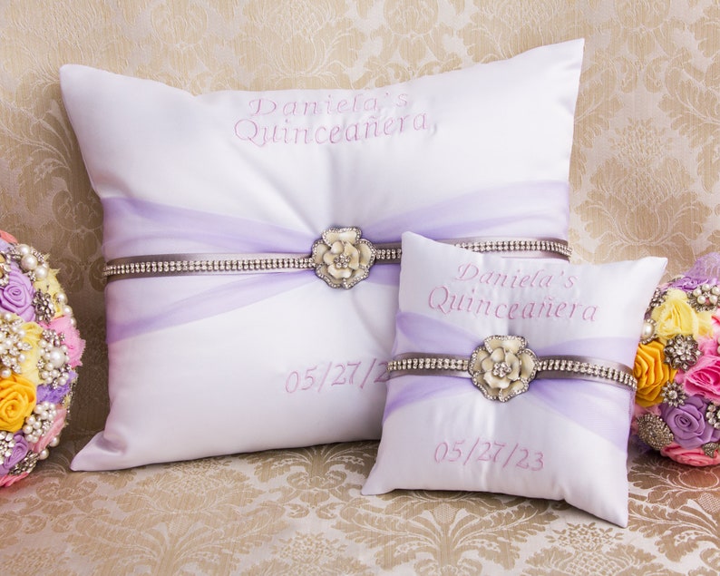 Silver Lavender Pillows for Quinceanera Party, Mis 15 Anos Shoe Pillow, Accesorios de Quince Anos, Sweet 16 Kneeling Pillow image 1