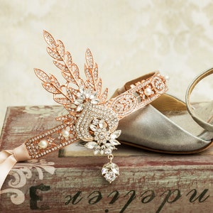 Rose Gold Great Gatsby Headband, Art Deco Headpiece, 1920s Jewelry, Rhinestone Headband, Wedding Headpiece