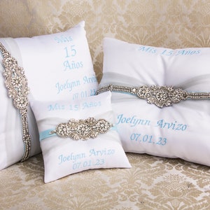 Silberne und blaue Kissen für Quinceanera Party, Mis 15 Anos Schuhkissen, Accesorios de Quince Anos, Sweet 16 Kniekissen
