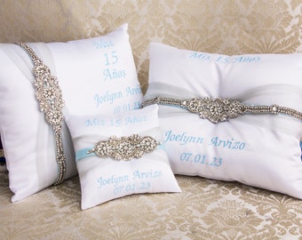 Silver and blue Pillows for Quinceanera Party, Mis 15 Anos Shoe Pillow, Accesorios de Quince Anos, Sweet 16 Kneeling Pillow