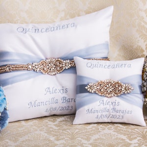 Dusty Blue and rose Gold Pillows for Quinceanera Party, Mis 15 Anos Shoe Pillow, Accesorios de Quince Anos, Sweet 16 Kneeling Pillow
