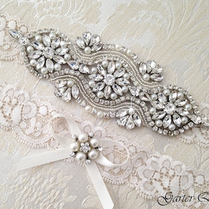 Ivory Lace Garter Set, EXCLUSIVE Wedding Garter Set, Bridal garter Set, Rhinestone Garter, Ivory Garter, Crystal Garter