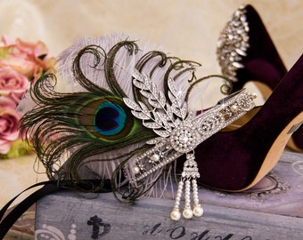 Great Gatsby Headband 1920's Art Deco Feather Headband Peacock Feather Headband Wedding Accessories