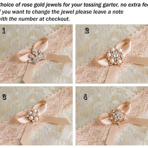 Champagne Wedding Garter Set, Rose Gold Bridal Garter Set, Champagne Tulle Garter, Lace Wedding Garter, Rose Gold garter image 5