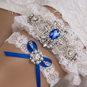 Tulle Wedding Garter Off White Lace Garter Blue Bridal Garter Set Something Blue Bridal Shower Gift Bridal Accessories