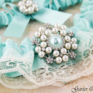 Blue Wedding Garter Set, Blue Bridal garter Set, Aqua Blue Garter, Something Blue, Personalized Garters, Keepsake Garter, Tossing Garter