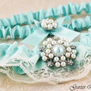 Wedding Garter in Aqua Blue, Something Blue, Aqua Lace Wedding Garter Set, Bridal Garter Set, Personalized Garters, Blue Wedding Garter Set