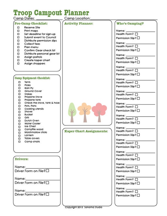 Camping Kaper Chart Template