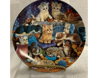 2 Litter Rascal Kitten Plates by Jurgen Schols Frisky Business and Kitchen Capers Bradford Exchange Collection Porcelain