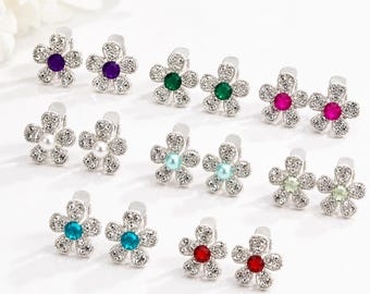 Rhinestone Flower Car Vent Clips Set of 2, Bling Car Accessories, Cute Dashboard Decor, Choose Stone Color, Car Interior Decoration