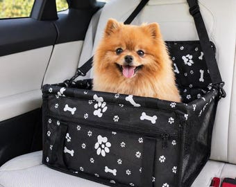 Dog Car Booster Seat for Small Dogs, Pet Car Seat Carrier, Puppy Travel Seat, Cat Car Seat, Foldable Pet Booster, Paw Print Dog Seat