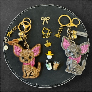 Abalorio para bolso con diseño de chihuahua con diamantes de imitación personalizado para carteras, mochilas, llaveros, cremalleras, etc. Bonita idea de regalo, añade abalorios personalizados