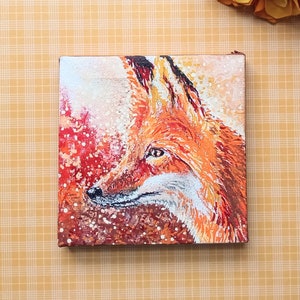 Original Fox Painting Acrylics on Mini Canvas 4 x 4