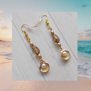 Goldtone Oyster and Pearl Earrings