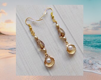 Goldtone Oyster and Pearl Earrings