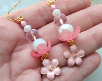 Pink Flower Earrings - Cherry Blossom Earrings - Sakura Jewelry