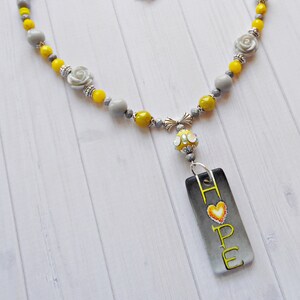 Hand-Painted Hope Pendant Necklace: Czech Glass Beads, Ultimate Gray & Illuminating Yellow