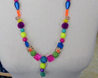 Remember the 80s Necklace - 1980s Neon Necklace - Made with Neon Yellow 12 mm Swarovski Baroque Crystal Pearls