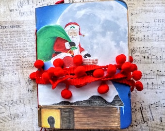 Christmas Junk Journal Made with Santa Christmas Card - Embellished Journal Scrapbook