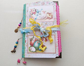 Easter Junk Journal - 116 Paged Handmade Journal - Completed Junk Journal with Ephemera, Pockets, HIdden Paperclips and Beaded Dangles