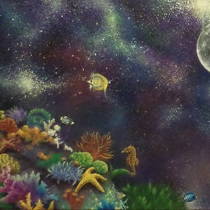 Underwater Universe Painting - Wall Art Fantasy Art Space and Ocean Acrylics on Canvas
