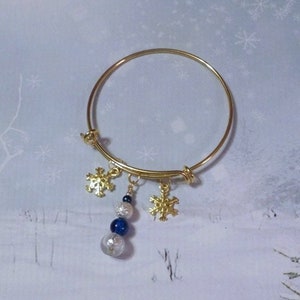 Snowflake Charm Adjustable Bracelet with Blue and Silver Bead Dangle image 3
