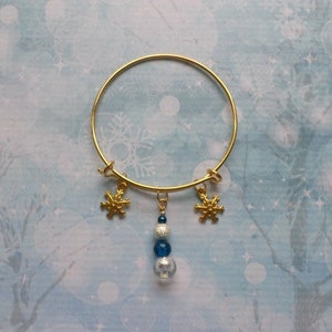Snowflake Charm Adjustable Bracelet with Blue and Silver Bead Dangle image 2