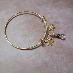 Goldtone Snowflake Charm Bracelet with Purple Bead Dangle image 3