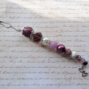 Bag Charms - Beaded Junk Journal Dangle with Double Heart Charm - Valentine's Day Journal Beadsicle Embellishment - Beaded Planner Dangle
