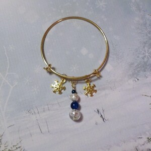 Snowflake Charm Adjustable Bracelet with Blue and Silver Bead Dangle image 6