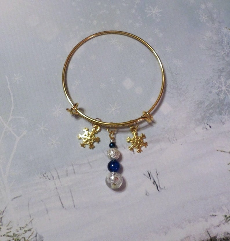 Snowflake Charm Adjustable Bracelet with Blue and Silver Bead Dangle image 6