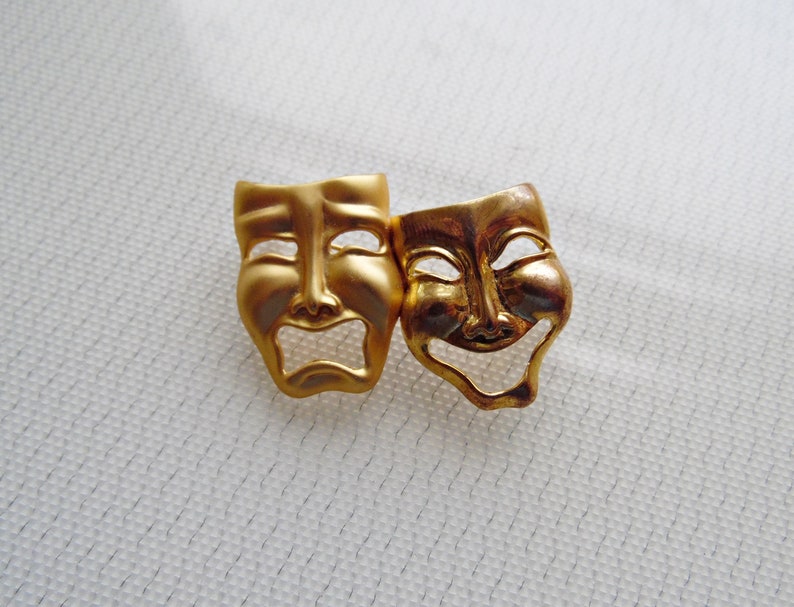 Theater Masks Vintage Brooch Laughing Crying Pin from the 90s