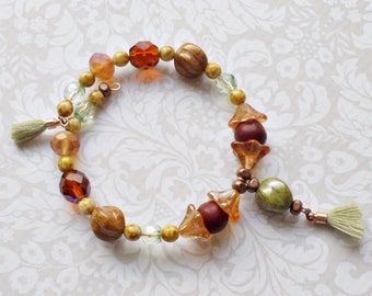 Fall Bracelet with Autumn Color Beads and Tassel