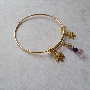 Goldtone Snowflake Charm Bracelet with Purple Bead Dangle image 7