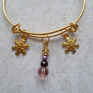 Goldtone Snowflake Charm Bracelet with Purple Bead Dangle image 6