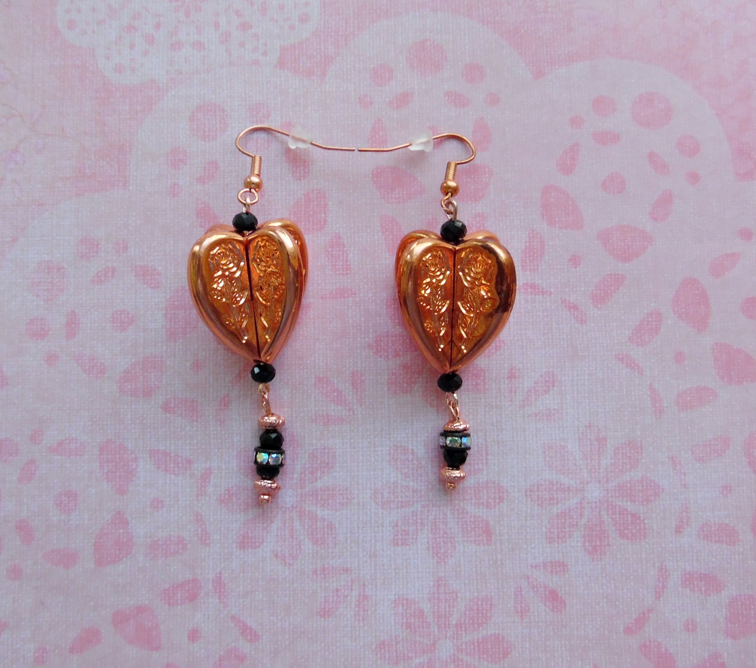 Vintage Copper Heart Earrings - Vintage 3D Heart Copperplate