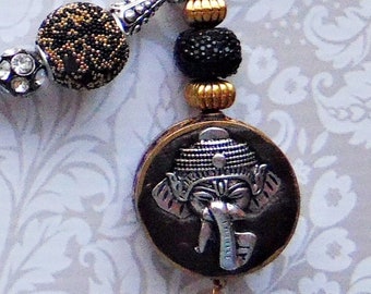 Good Luck Ganesh Necklace with Bold Boho Beads and Tassel