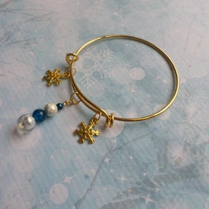 Snowflake Charm Adjustable Bracelet with Blue and Silver Bead Dangle image 4