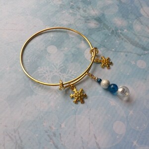 Snowflake Charm Adjustable Bracelet with Blue and Silver Bead Dangle image 5