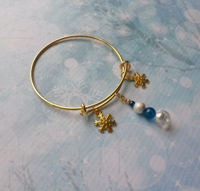 Snowflake Charm Adjustable Bracelet with Blue and Silver Bead Dangle image 5