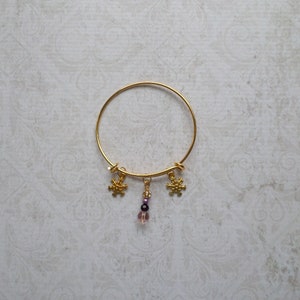 Goldtone Snowflake Charm Bracelet with Purple Bead Dangle image 5