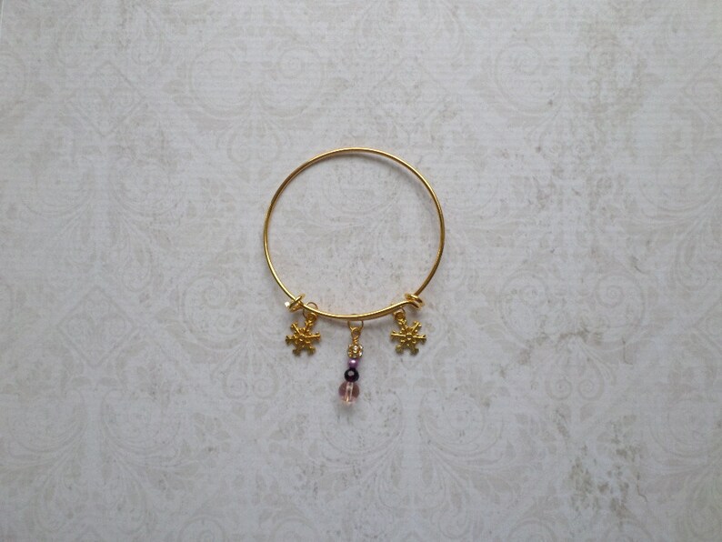 Goldtone Snowflake Charm Bracelet with Purple Bead Dangle image 5