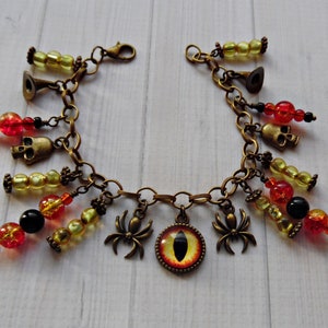 Dragon Eye Halloween Charm Bracelet with Spiders and Skulls