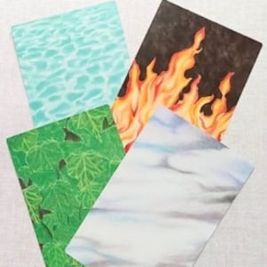 Four Elements Cards (Water, Fire, Earth and Air) - Elemental Cards for Altars or Meditation
