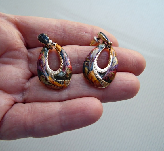 Vintage Enamel Swirl Earrings - image 1