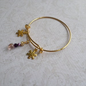 Goldtone Snowflake Charm Bracelet with Purple Bead Dangle image 8