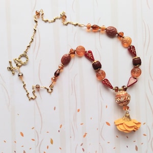Autumn Necklace - Long Tassel Necklace with Fall Colors and Boho Bead