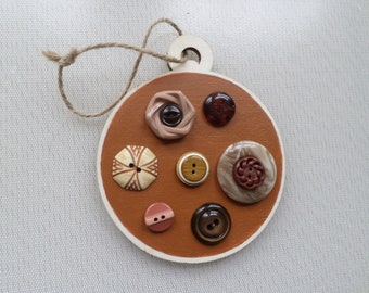 Vintage Button Ornament Handmade (Chocolate Pastries) Boho Chic